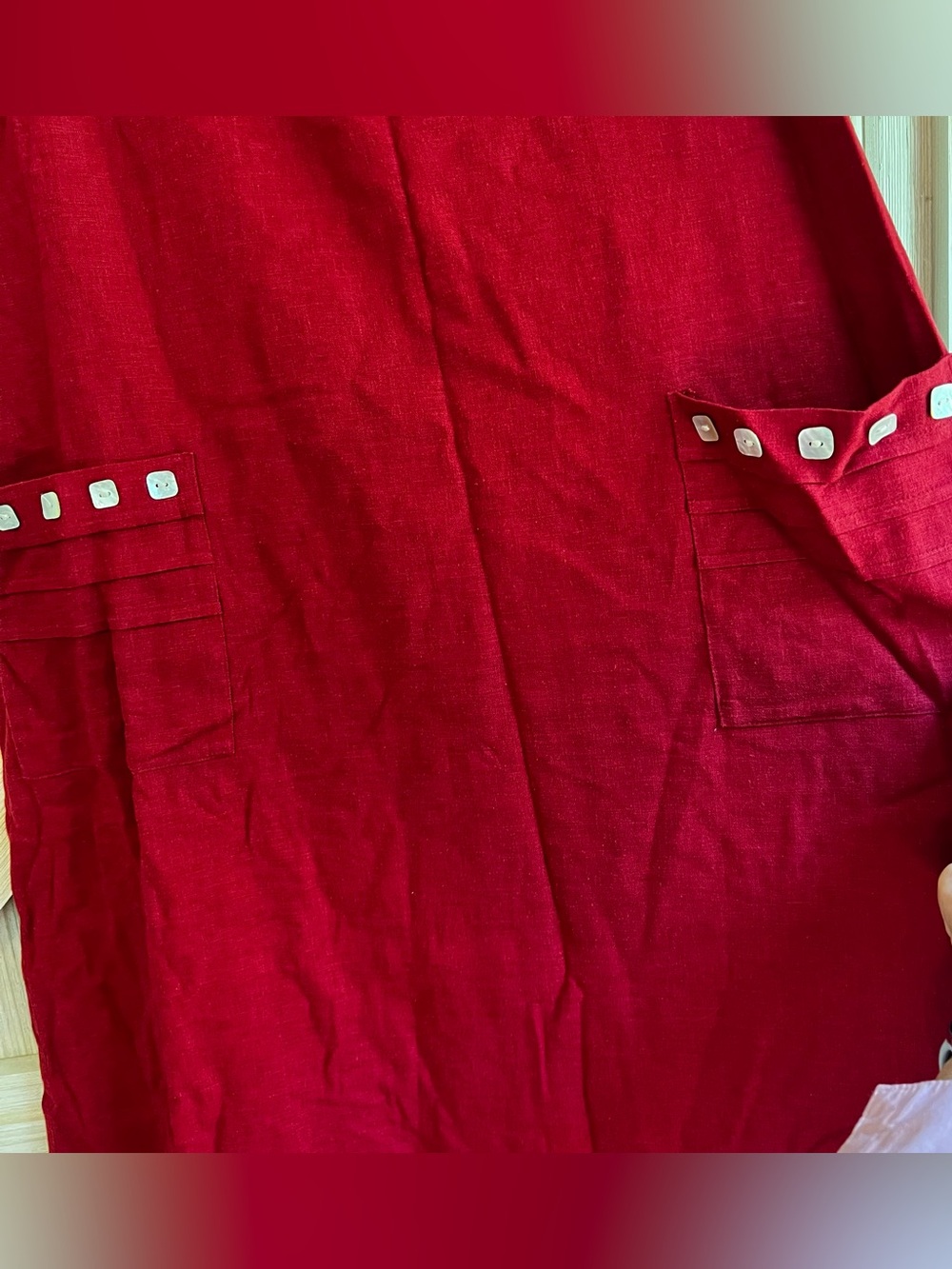 Vintage Talbots Red Linen Rayon Maxi Dress Cottagecore 90s Pinafore Pocket Dress - Picture 5 of 9